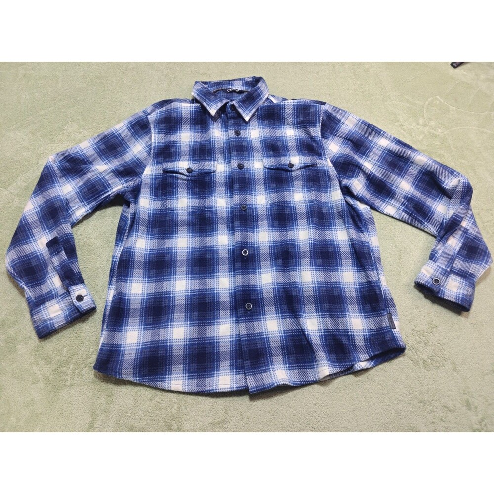 Chaps Mens XL Fleece Shirt Blue Plaid Button Up Flannel Style Chest 24